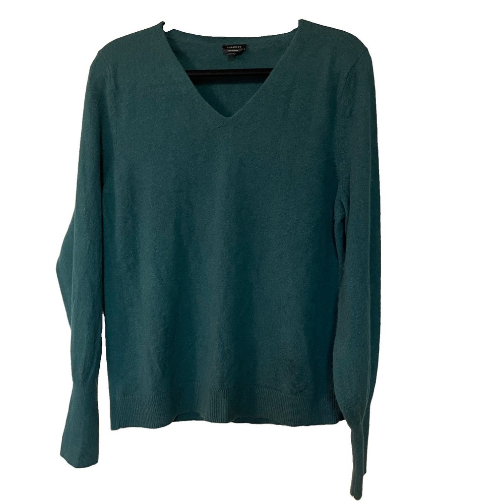 TALBOTS Pure Cashmere Sweater Women X-Large Teal Green V-Neck Soft Luxury